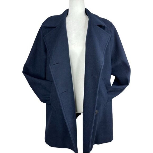 J Percy Women’s Blue Merino Wool Vintage 90s Double Breasted Pea Coat‎ 14/C47 - Picture 2 of 13